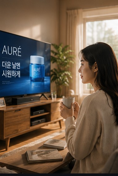 아침 집에서 TV 광고를 시청